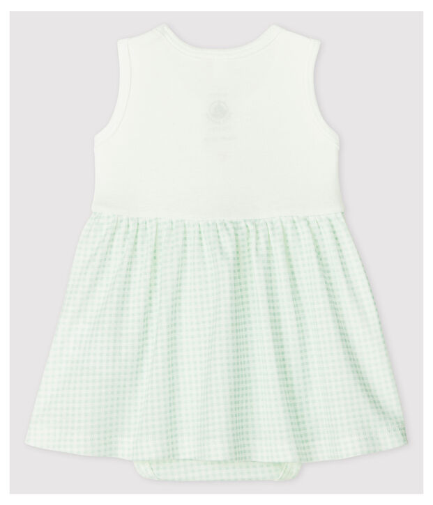 Vestido-body de vichy de beb&eacute; ni&ntilde;a de algod&oacute;n ecol&oacute;gico blanco/azul