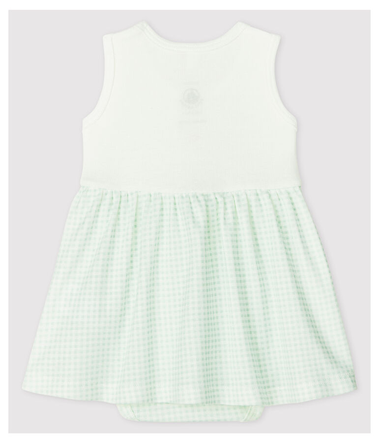 Vestido-body de vichy de beb&eacute; ni&ntilde;a de algod&oacute;n ecol&oacute;gico blanco/azul