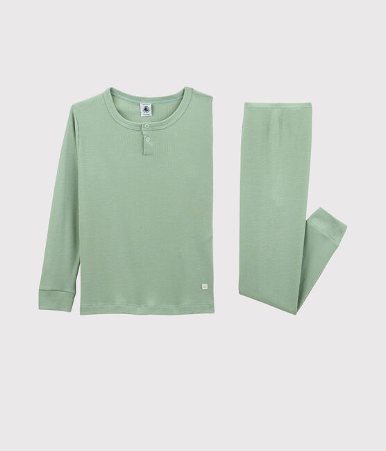 Pijama liso de algodón y lyocell infantil unisex verde HERBIER