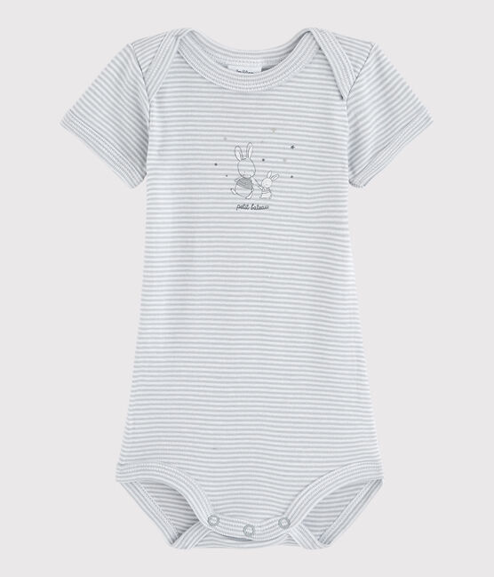 Bodi de manga corta de bebé niña/niño gris MISTIGRI/blanco ECUME
