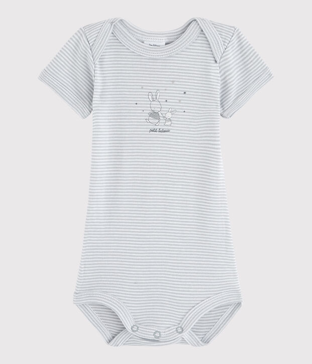 Bodi de manga corta de beb&eacute; ni&ntilde;a/ni&ntilde;o gris/blanco