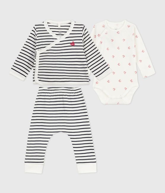 Conjunto de 3 piezas con marinera y body con estampado de barcos para bebé blanco MARSHMALLOW/azul SMOKING