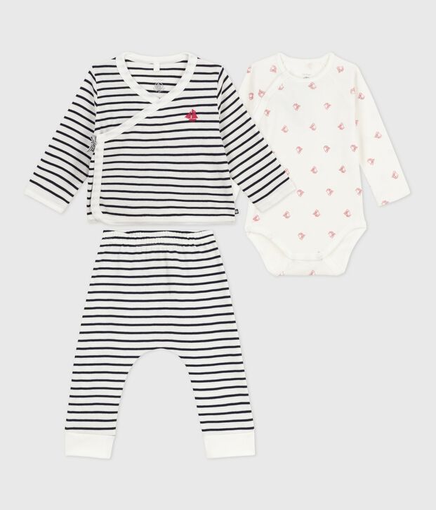 Conjunto de 3 piezas con marinera y body con estampado de barcos para beb&eacute; blanco/azul