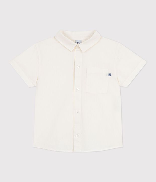 Camisa infantil de algod&oacute;n y lino de manga corta blanco