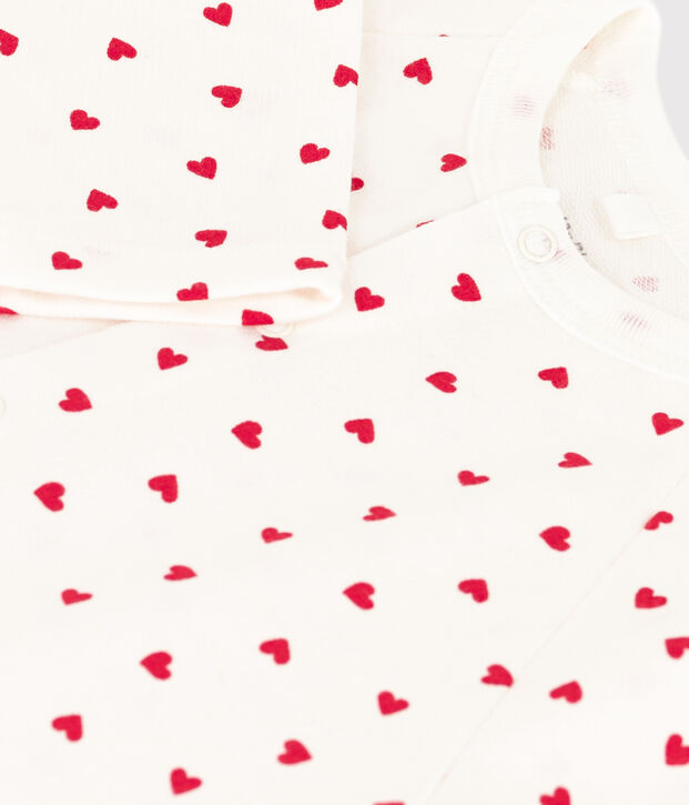 Mono largo de mulet&oacute;n con corazoncito para beb&eacute; blanco/rojo