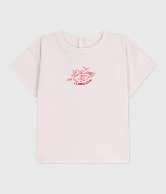 Camiseta lisa de manga corta de algodón para bebé rosa FLEUR