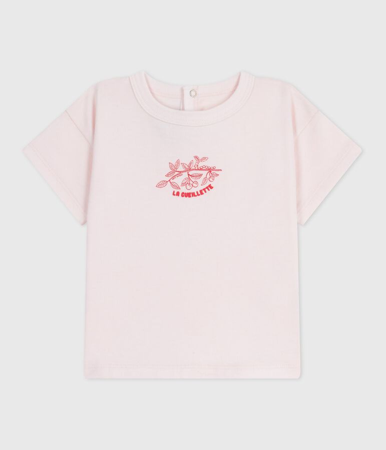 Camiseta lisa de manga corta de algod&oacute;n para beb&eacute; rosa