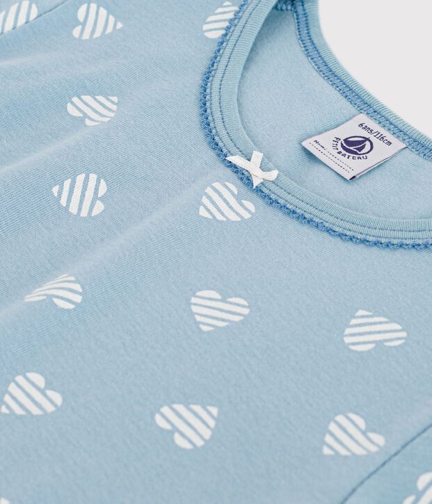 Camis&oacute;n infantil de algod&oacute;n de manga corta con estampado de corazones verde/blanco