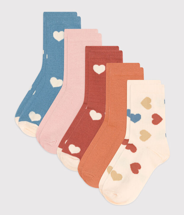 Juego de 5 pares de calcetines con corazones para ni&ntilde;o/ni&ntilde;a multicolor