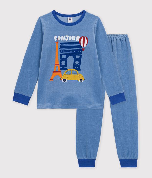 Pijama infantil de terciopelo con estampado de Par&iacute;s azul