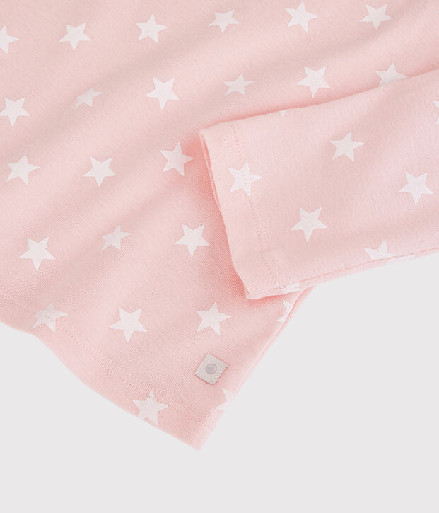 Pijama con estampado de estrellas de ni&ntilde;a de algod&oacute;n rosa/blanco