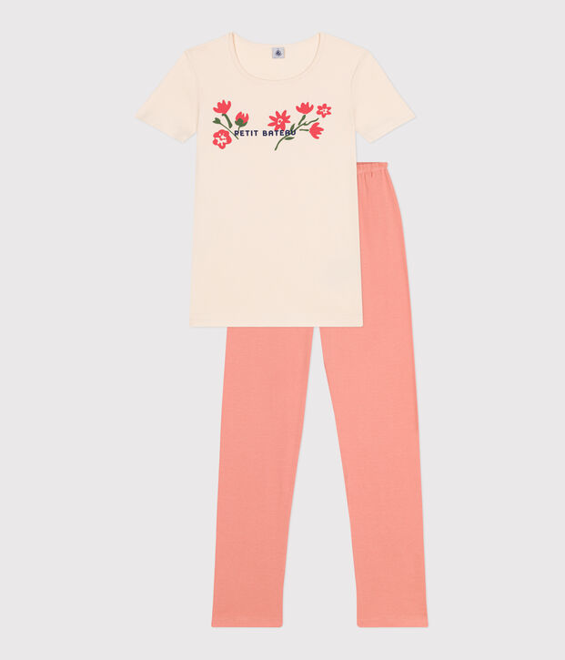 Pijama de manga corta de algod&oacute;n para mujer naranja/multicolor