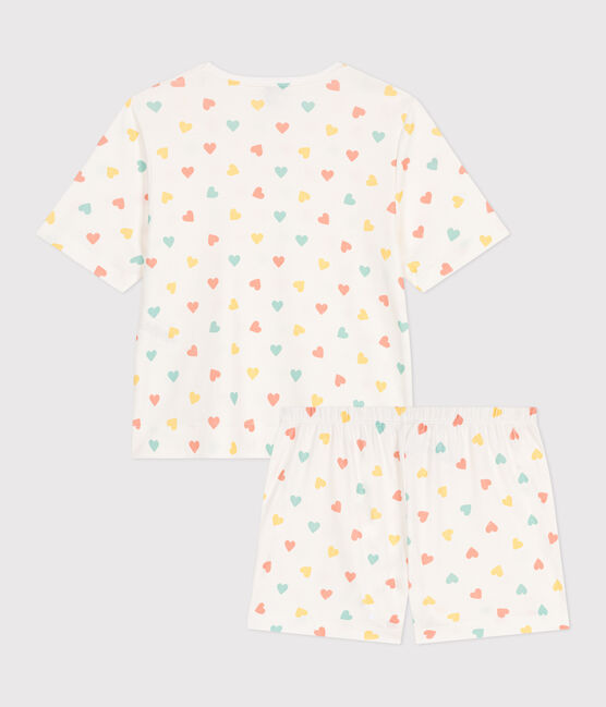 Pijama corto de algodón con estampado de corazones para mujer blanco MARSHMALLOW/blanco MULTICO
