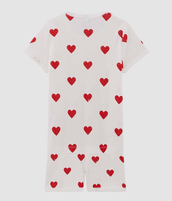 Pijama corto de algodón de niña con corazones blanco MARSHMALLOW/rojo TERKUIT