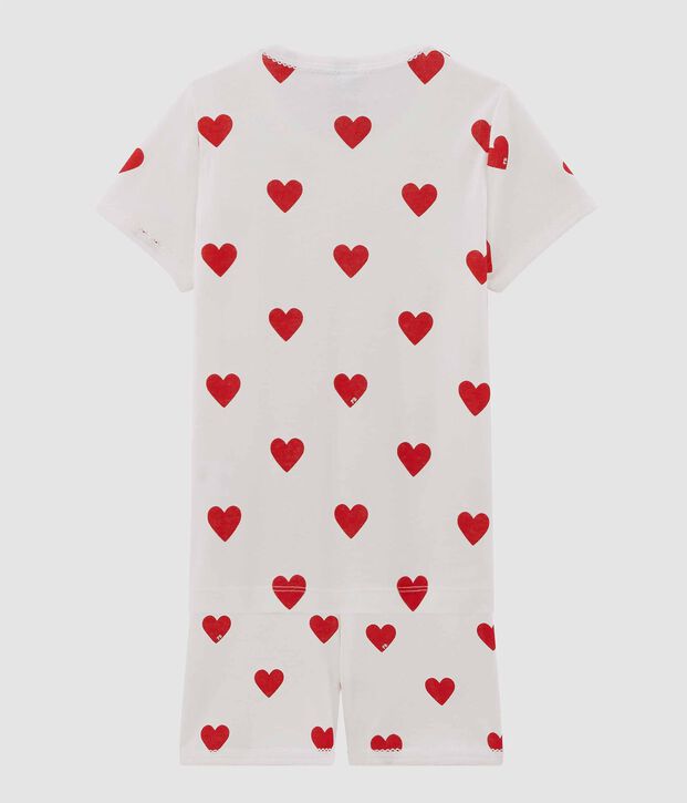 Pijama corto de algod&oacute;n de ni&ntilde;a con corazones blanco/rojo