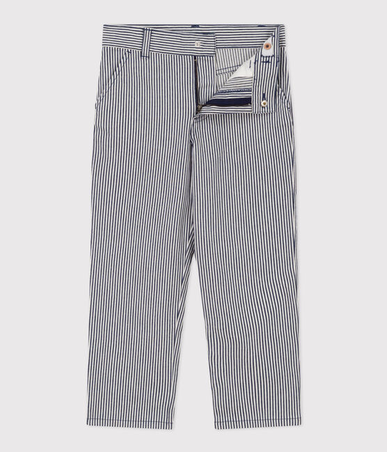 Pantalón de tela de algodón a rayas para niño azul MEDIEVAL/blanco MARSHMALLOW
