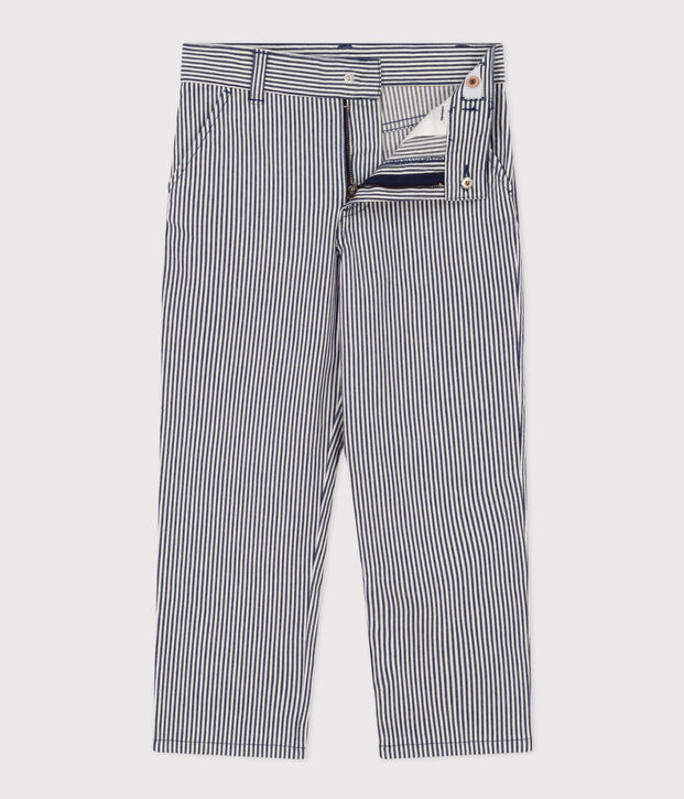 Pantal&oacute;n de tela de algod&oacute;n a rayas para ni&ntilde;o azul/blanco