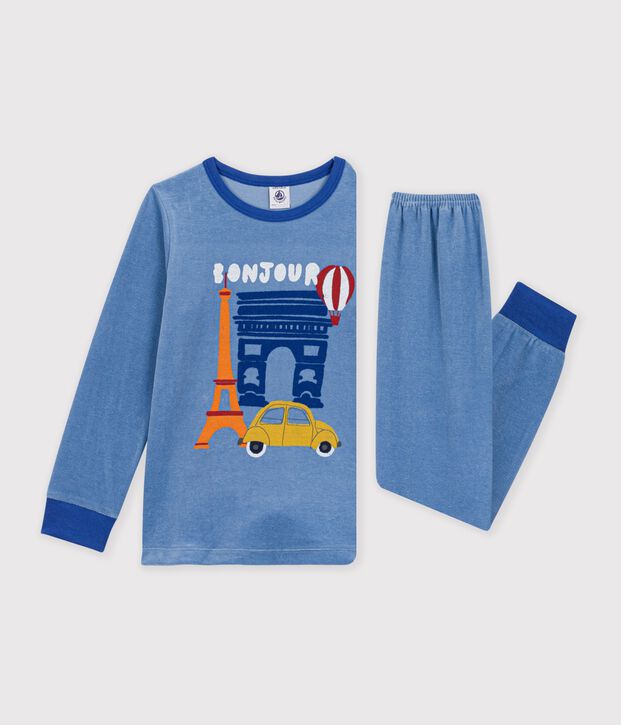 Pijama infantil de terciopelo con estampado de Par&iacute;s azul