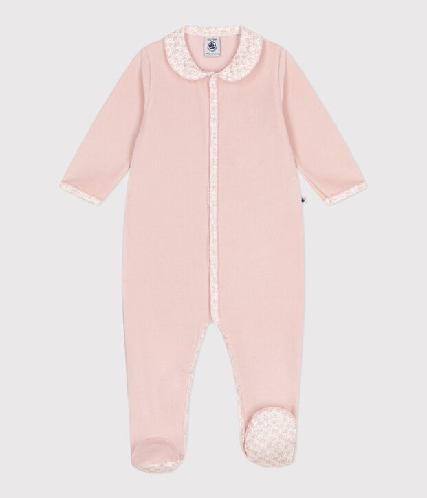 Pijama de terciopelo con cuello para beb&eacute; rosa
