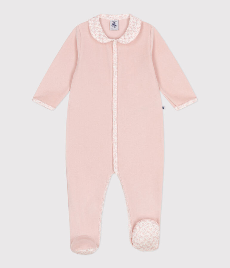 Pijama de terciopelo con cuello para beb&eacute; rosa
