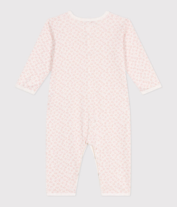 Pijama de algod&oacute;n sin pies con flores para beb&eacute; blanco/rosa