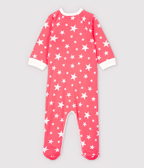 Pijama enterizo con cremallera de estrellas de algodón de bebé rosa PEACHY/blanco MARSHMALLOW