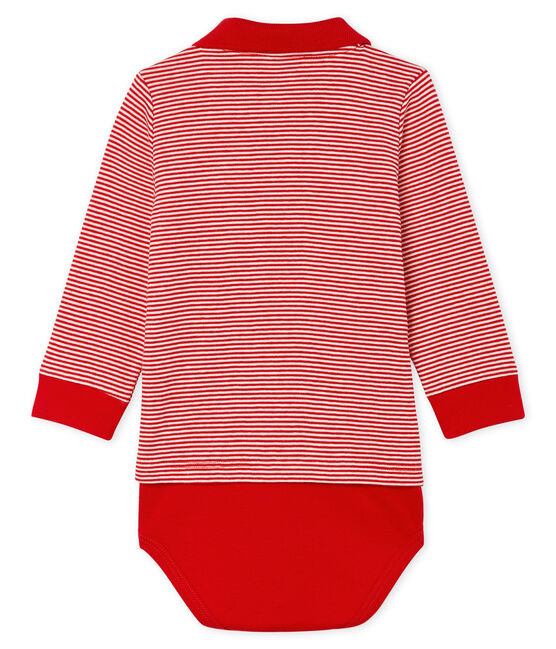Body tipo polo milrayas para bebé niño rojo TERKUIT/blanco MARSHMALLOW
