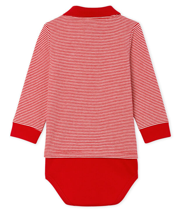 Body tipo polo milrayas para beb&eacute; ni&ntilde;o rojo/blanco