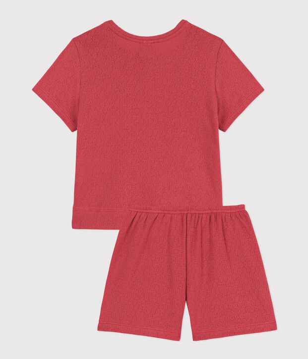 Pijama corto y liso de algod&oacute;n calado para ni&ntilde;a rosa