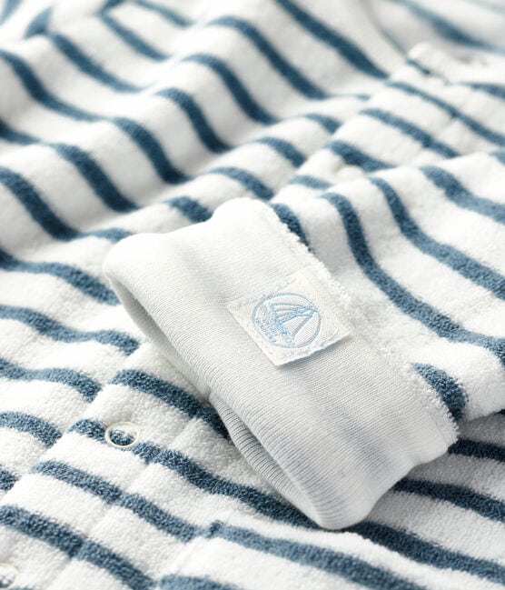 Buzo largo a rayas para bebé de esponja de tejido de rizo afelpado muy cálido blanco MARSHMALLOW/azul ASTRO