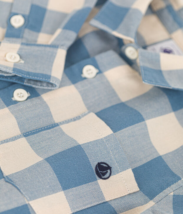 Camisa de franela para ni&ntilde;o azul/crudo