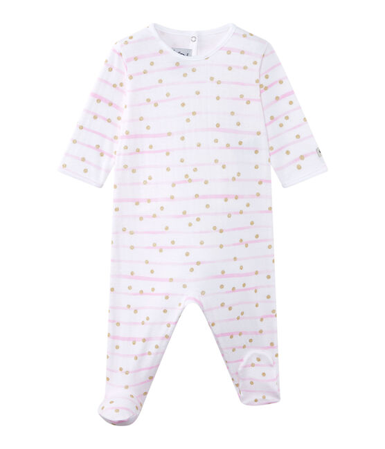 Pijama en túbico rayado para bebé niña blanco ECUME/rosa ROSE/ OR