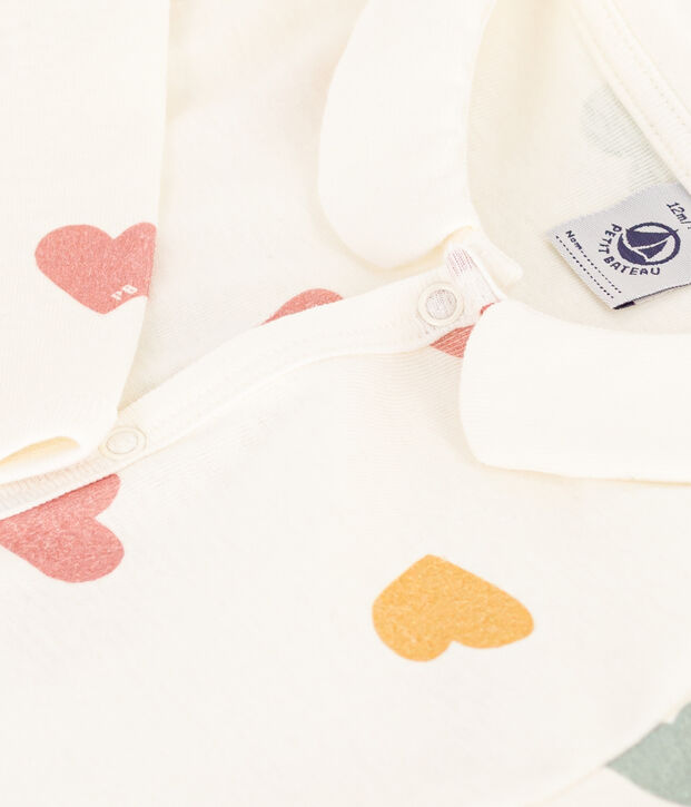 Pijama sin pies de algod&oacute;n con corazones multicolores para beb&eacute; blanco/multicolor