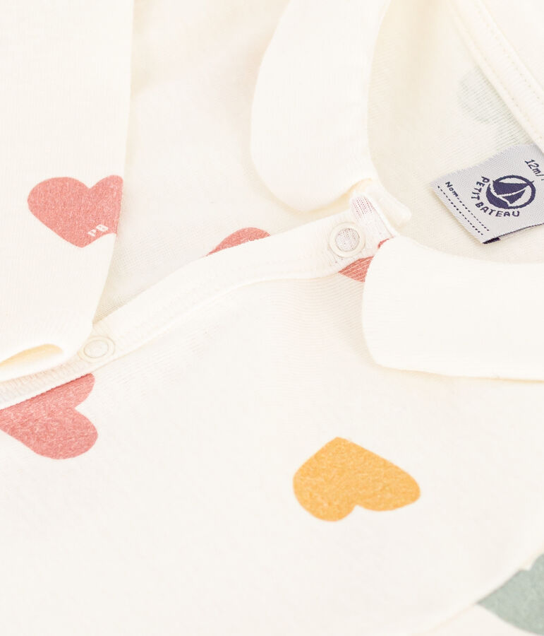 Pijama sin pies de algod&oacute;n con corazones multicolores para beb&eacute; blanco/multicolor