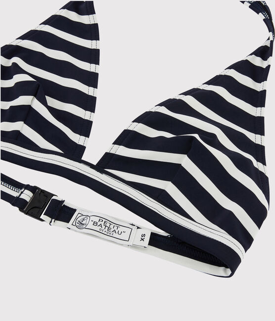 Traje de baño de 2 piezas de rayas de mujer azul SMOKING/blanco MARSHMALLOW