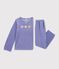 Pijama infantil de terciopelo con estampado de corazones violeta