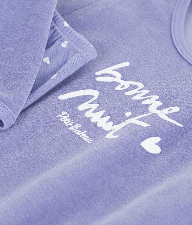 Camis&oacute;n y leggings infantiles de terciopelo violeta/blanco