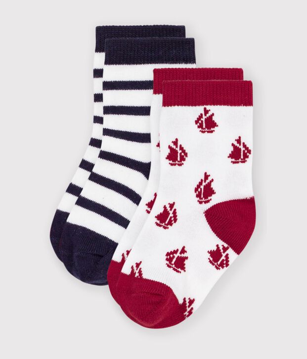 2 pares de calcetines de algod&oacute;n para beb&eacute; con rayas y estampado de barcos multicolor