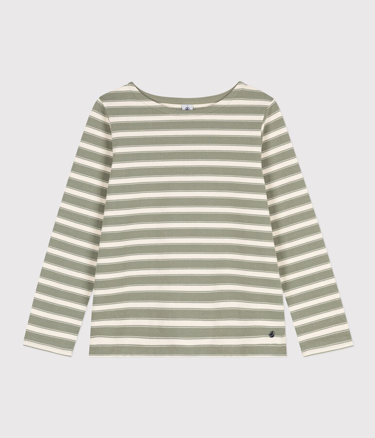 Marinera de algod&oacute;n para mujer verde/crudo