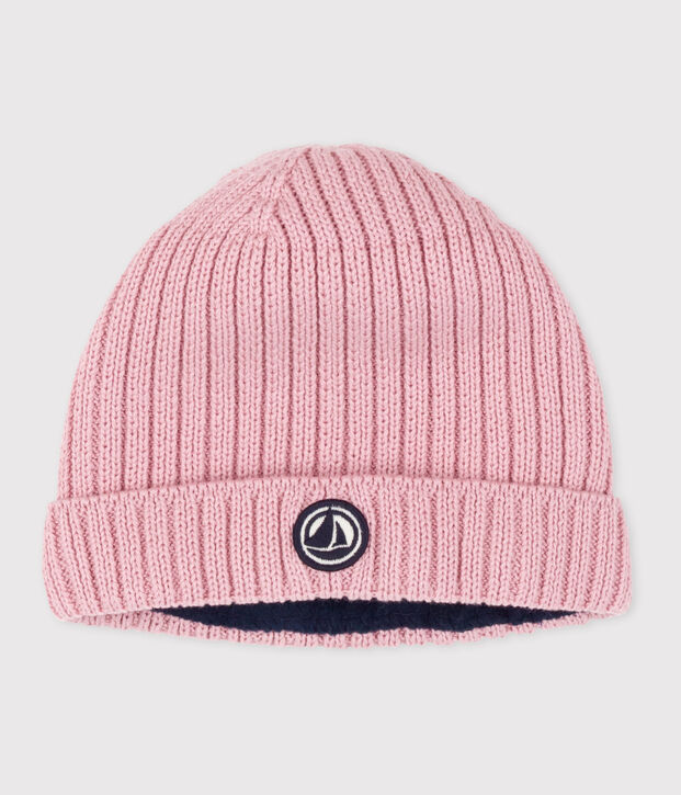 Gorro de punto tricotado con forro polar para beb&eacute; rosa