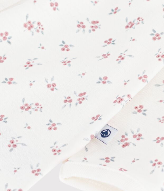 Pijama sin pies de algod&oacute;n con estampado de flores para beb&eacute; blanco/rosa