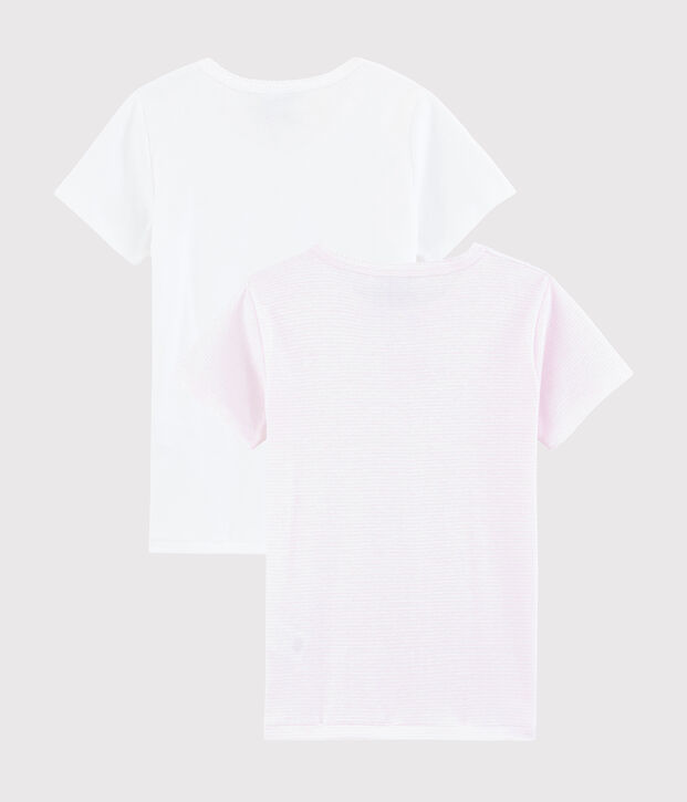 Juego de 2 camisetas de manga corta de milrayas rosas de punto para ni&ntilde;a peque&ntilde;a multicolor