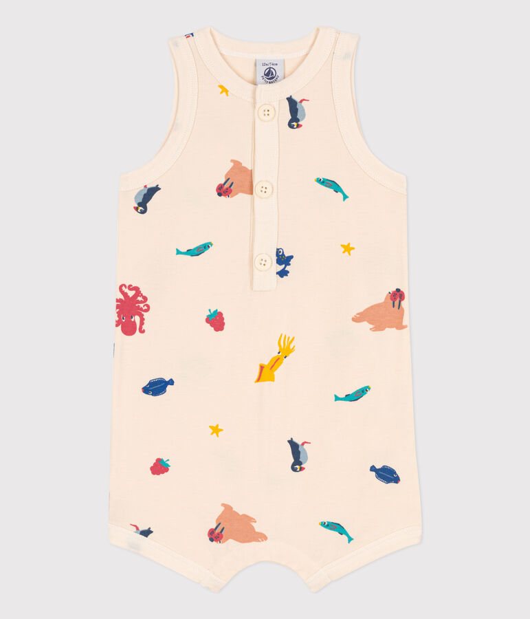 Mono corto de punto estampado para beb&eacute; crudo/multicolor