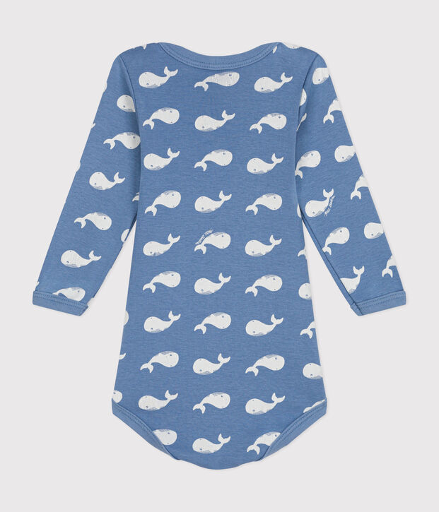 Body de manga larga de algod&oacute;n para beb&eacute; azul/blanco