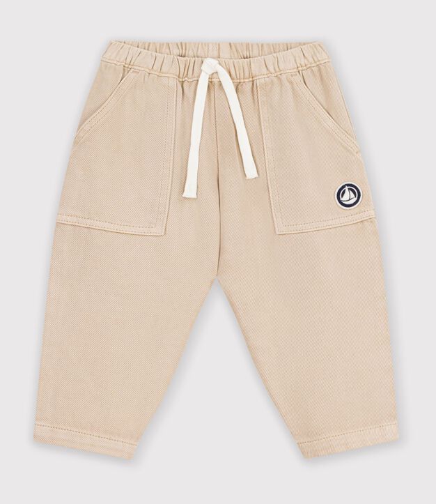 Pantal&oacute;n cargo liso de algod&oacute;n con insignia para beb&eacute; beige