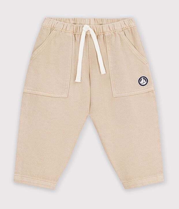 Pantal&oacute;n cargo liso de algod&oacute;n con insignia para beb&eacute; beige