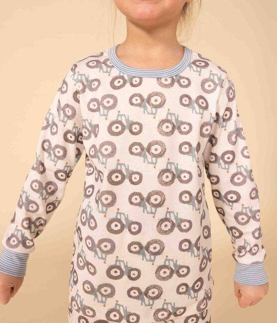 Pijama de algodón con tractor para niño/niña blanco MARSHMALLOW/blanco MULTICO