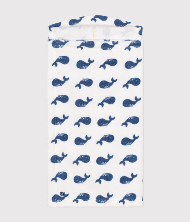 Capa de ba&ntilde;o de rizo con estampado de ballena para beb&eacute; blanco/azul