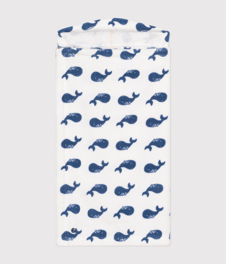 Capa de ba&ntilde;o de rizo con estampado de ballena para beb&eacute; blanco/azul