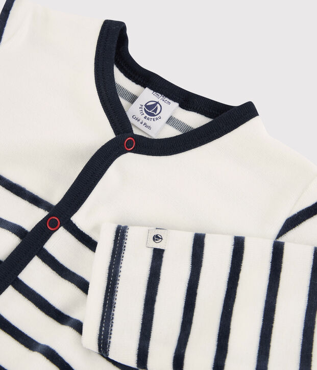 Pijama de terciopelo para beb&eacute; blanco/azul